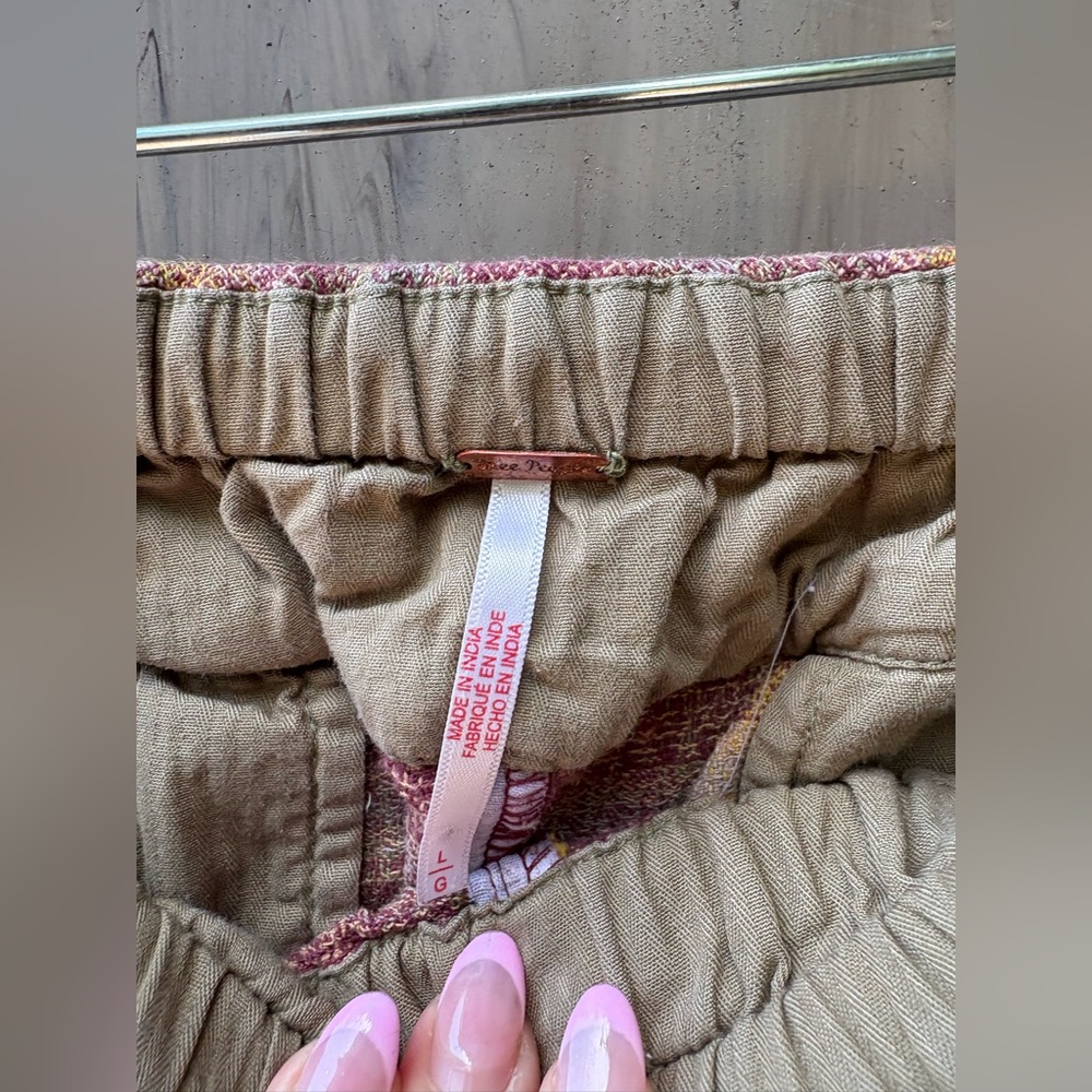 Free People Brooks Embroidered Wide-Leg Patchwork Pants Green Combo - Picture 12 of 15